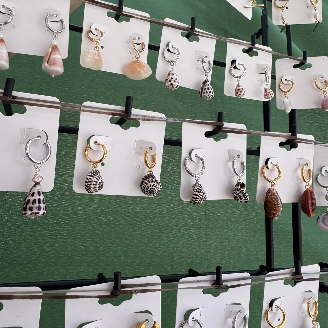 Handmade earrings on a jewellery stall at Beccles Sunday Market